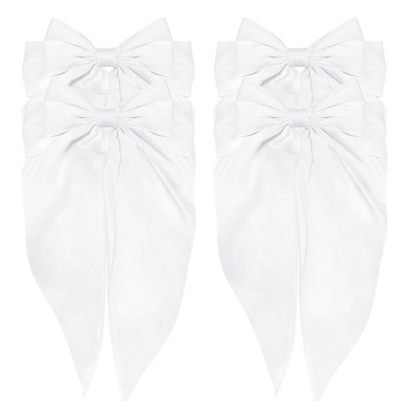 White Hair Bows Silky Satin Hair Ribbons 4Pcs Oversized Long Tail Large Bow Hair Clips Bowknot Aesthetic Wedding Hair Accessories for Women Girls