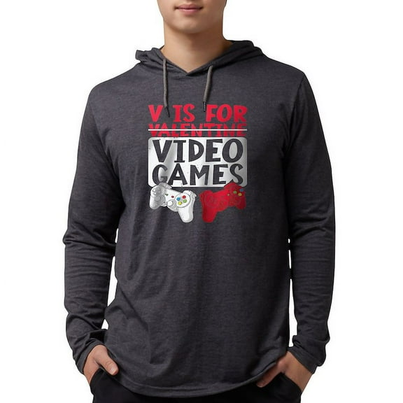 CafePress - V Is For Video Games Valentine Long Sleeve T Shirt - Mens Hooded Shirt
