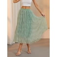thumbnail image 5 of Raccmtaty Women's Midi Skirts Solid Color Ruched Elastic Waist Skirts Spring Summer Big Swing Casual Tulle Skirts, 5 of 8