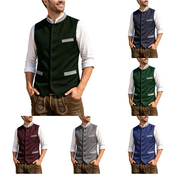 XIAOCHA Men's Silver Geometric Embroidery Waistcoat Mandarin Collar Tailored Vests Gathering Jacket