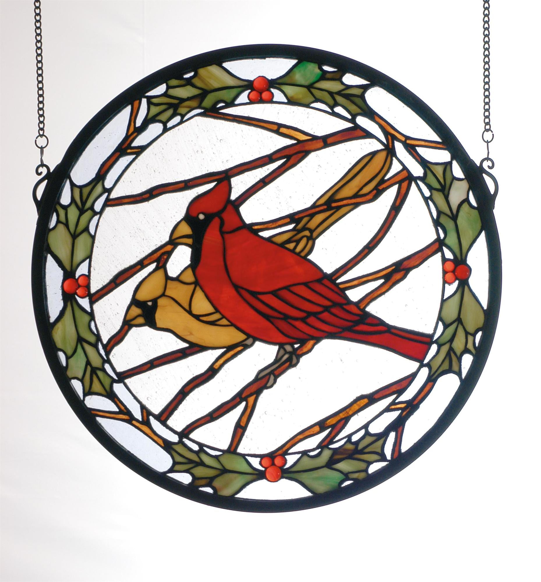 15"W X 15"H Cardinals & Holly Stained Glass Window