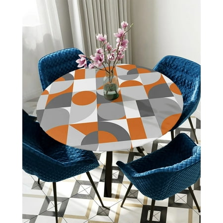 

Tablecloth Round Fitted Nordic Retro Medieval Geometric Abstract Color Elastic Edged Table Cover Protector Cloth Waterproof 40 -44