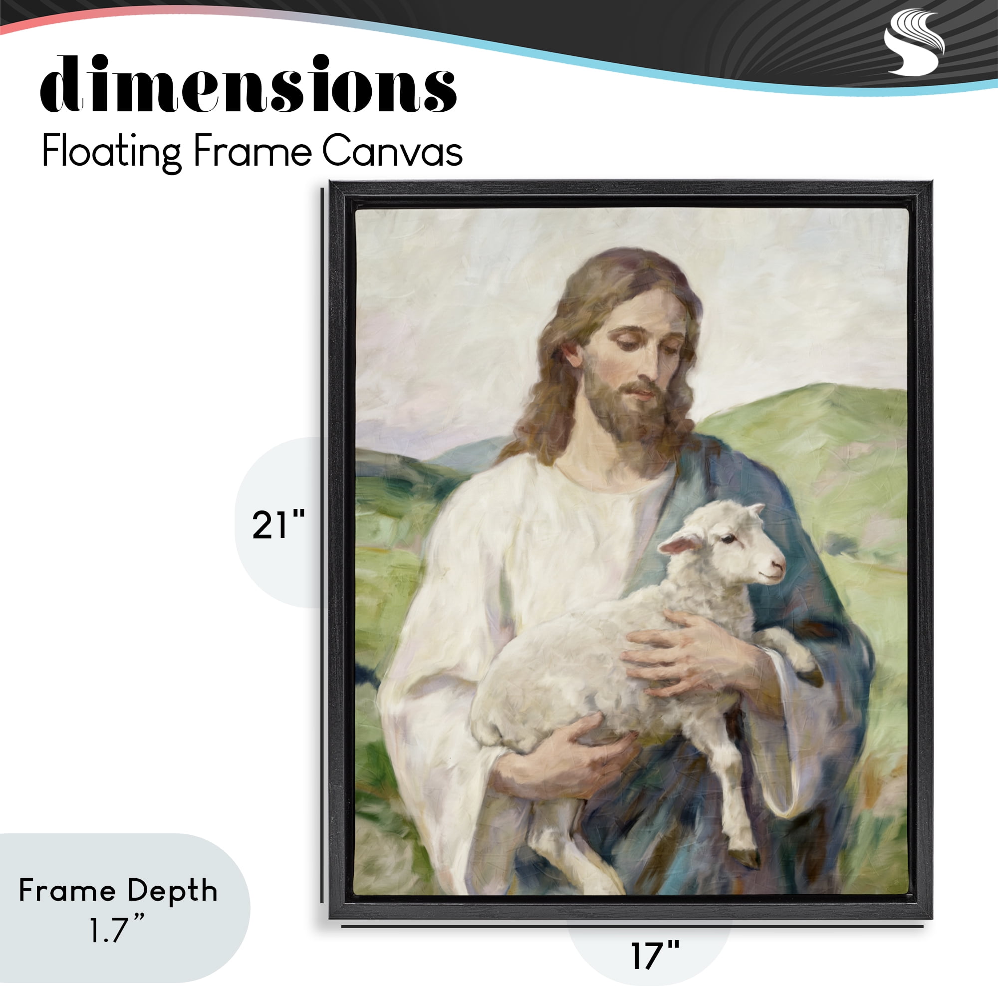 Stupell Industries Little Lamb & Spiritual Figure Black Framed Floater Canvas Wall Art, design by Kim Allen