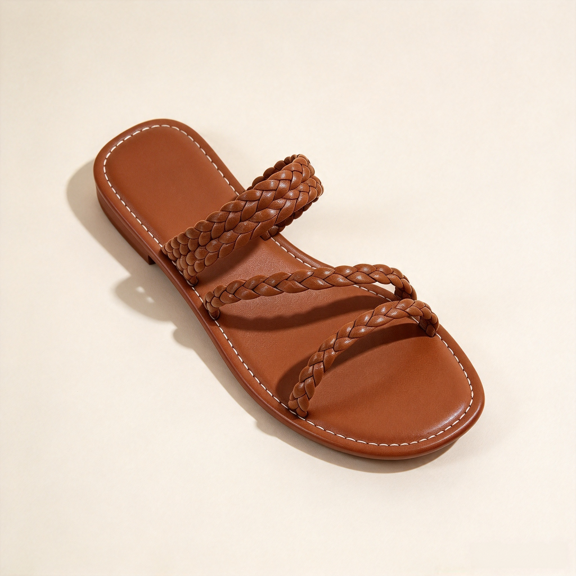 ATENAR Sandals for Women,Womens Sandals,Flat Heel,Slip-On,Vacation,Open Toe,Brown,7.5