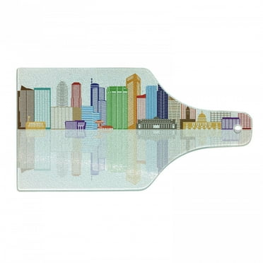 Singapore Cutting Board, Geometric and Panoramic Layout of Buildings and the Reflection Famous Landmark, Decorative Tempered Glass Cutting and Serving Board, in 3 Sizes, by Ambesonne