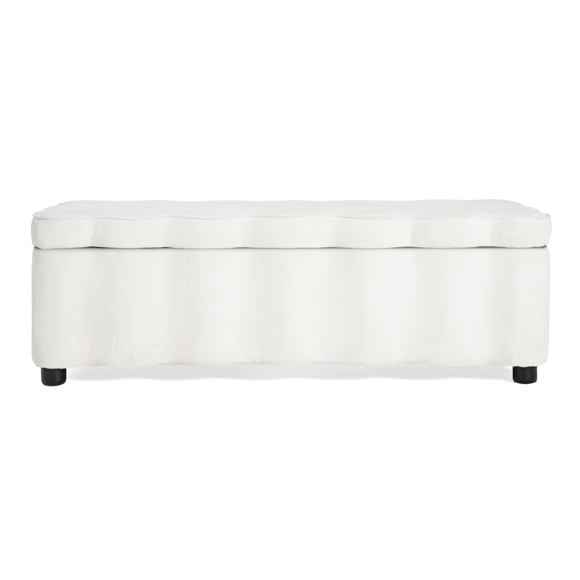 Christopher Knight Home 50" Modern Fabric Storage Ottoman with Scalloped Design, Solid Wood Frame, White