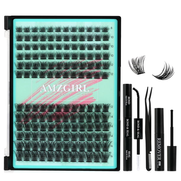 Kit de racimos de pestañas AMZGIRL LASH Midnight con Lash Bond, 144 unidades