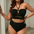 thumbnail image 6 of Efsteb Bikini Sets for Women High Waisted Solid Color Summer Beach Bathing Suit Two Piece Swimsuits High Waist Bikini Swimwear (Black,L), 6 of 7