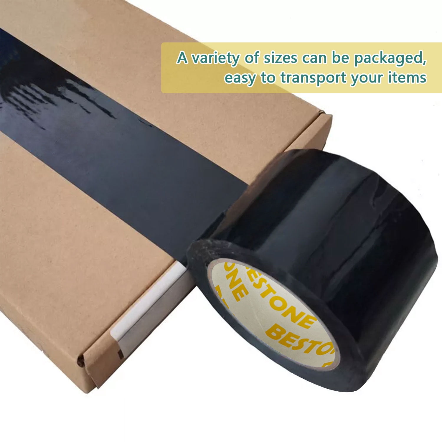 BESTONE Packing Tape Black, 110 Yds x 3" x 2 Mil Heavy Duty Shipping Moving PackagingTape- 12 Rolls