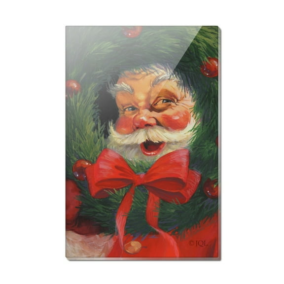 Christmas Holiday Santa Claus Wreath Rectangle Acrylic Fridge Refrigerator Magnet
