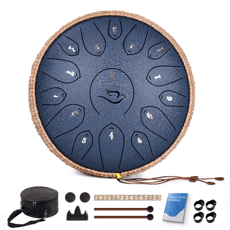 12" 15 Note Steel Tongue Drum C Major, Lidguni Tongue Pan Drums for Adults, Navy Blue