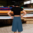 thumbnail image 6 of Women's Denim Shorts Elastic Waist Bermuda Short Jeans with Pockets Wide Leg Shorts Loose Fit Knee Length Shorts Casual Beach Shorts 2026 Summer Beach Vacation Outfits, 6 of 9
