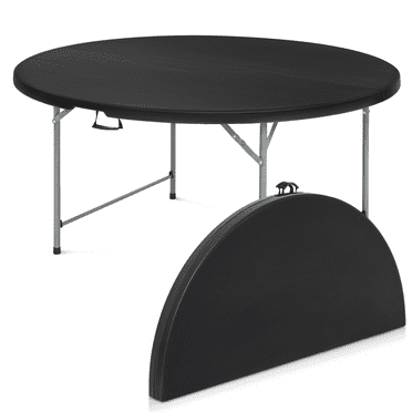 BEZT Folding Table 5.5Ft Round Folding Table, Indoor Outdoor Plastic Dining Card Table with Handle and Lock for Picnic Party Banquet Wedding, Black