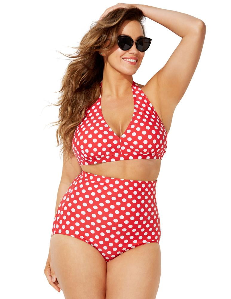 Collectif UK Red Polka Dot Bikini High Waist Vintage Swimwear PLUS SIZE Halter