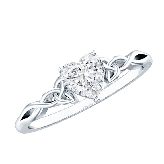 Rosec Jewels Heart Shape Diamond Ring - 0.50 Ct - 5 MM - EF-VS Quality Certified (Valentines Day Ring), 925 Sterling Silver, US 4.00