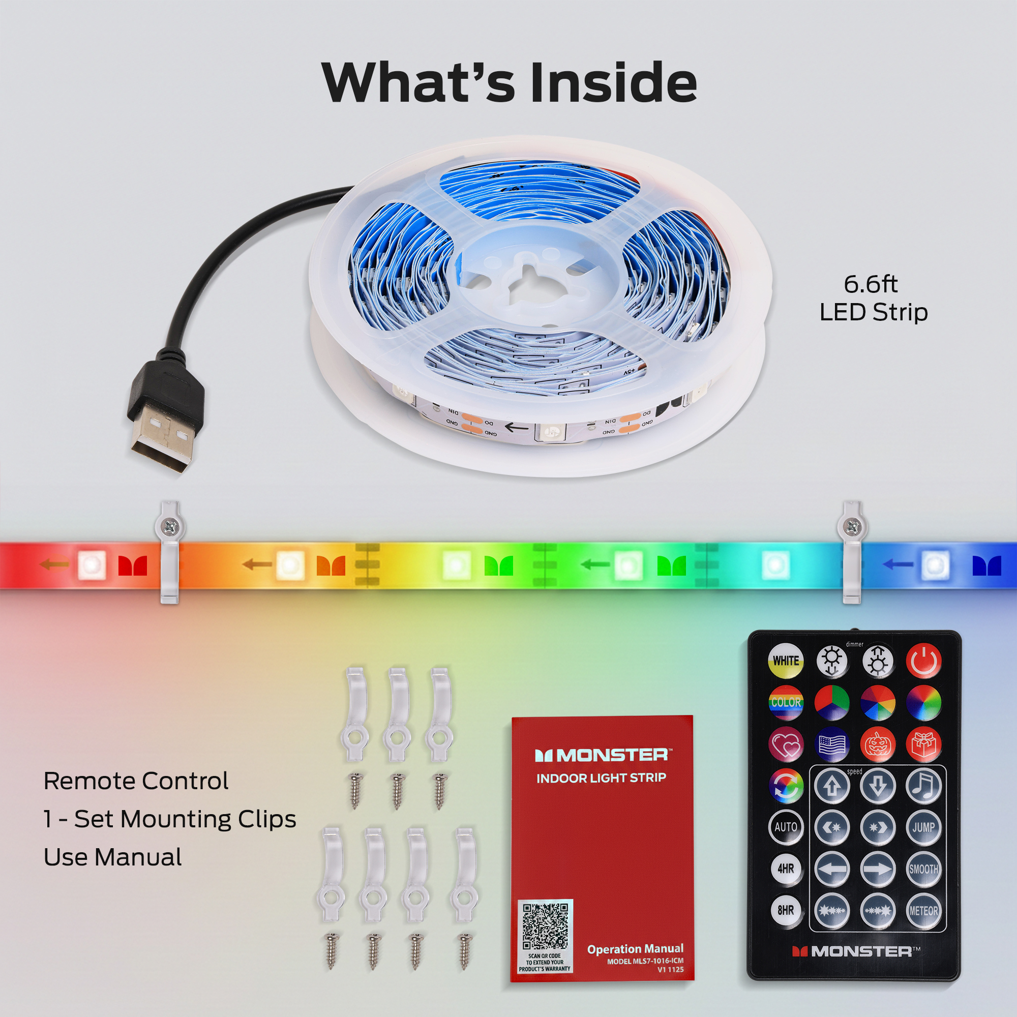 Monster 6.6ft RGB LED Strip Lights, Sound Reactive with Remote photo 2