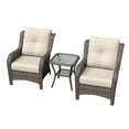 thumbnail image 3 of Meetleisure 3 Piece Wicker Patio Furniture Set, Rattan Chairs with Side Table, High Back, Deep Seating, Wide Armrest, Thick Cushions for Deck Porch, Beige, 3 of 9
