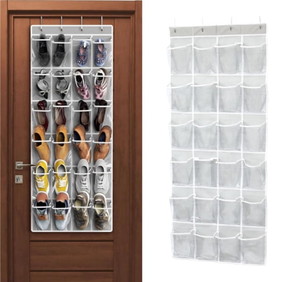 24-Pocket Over-The-Door Shoe Organizer, Folding Hanging Organizer with Hooks, Heavy-Duty Hanging Mesh Holder for Bedroom, Bathroom, Wardrobe