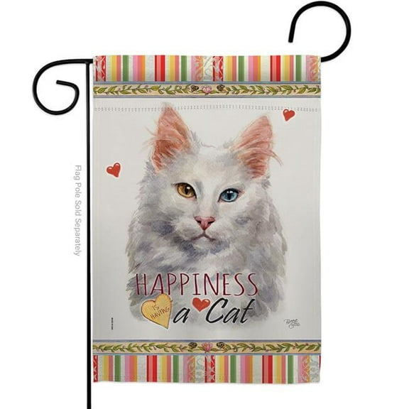 Breeze Decor G160230-BO 13 x 18.5 in. Cat Turkish Angora Happiness Double-Sided Decorative Vertical Garden Flag