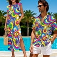thumbnail image 4 of Jeiento 60s 70s Hippie Flower Power Husband and Wife Clothing Matching Couple Outfits Trendy Sleeveless Dress Summer Shirts for Beach Travel, 4 of 6