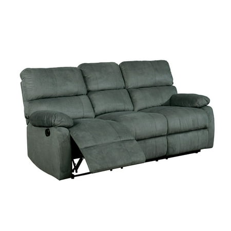 Benzara Fabric Upholstered Three Seater Metal Recliner Sofa with Spilt Back Cushion and Padded Armrest,