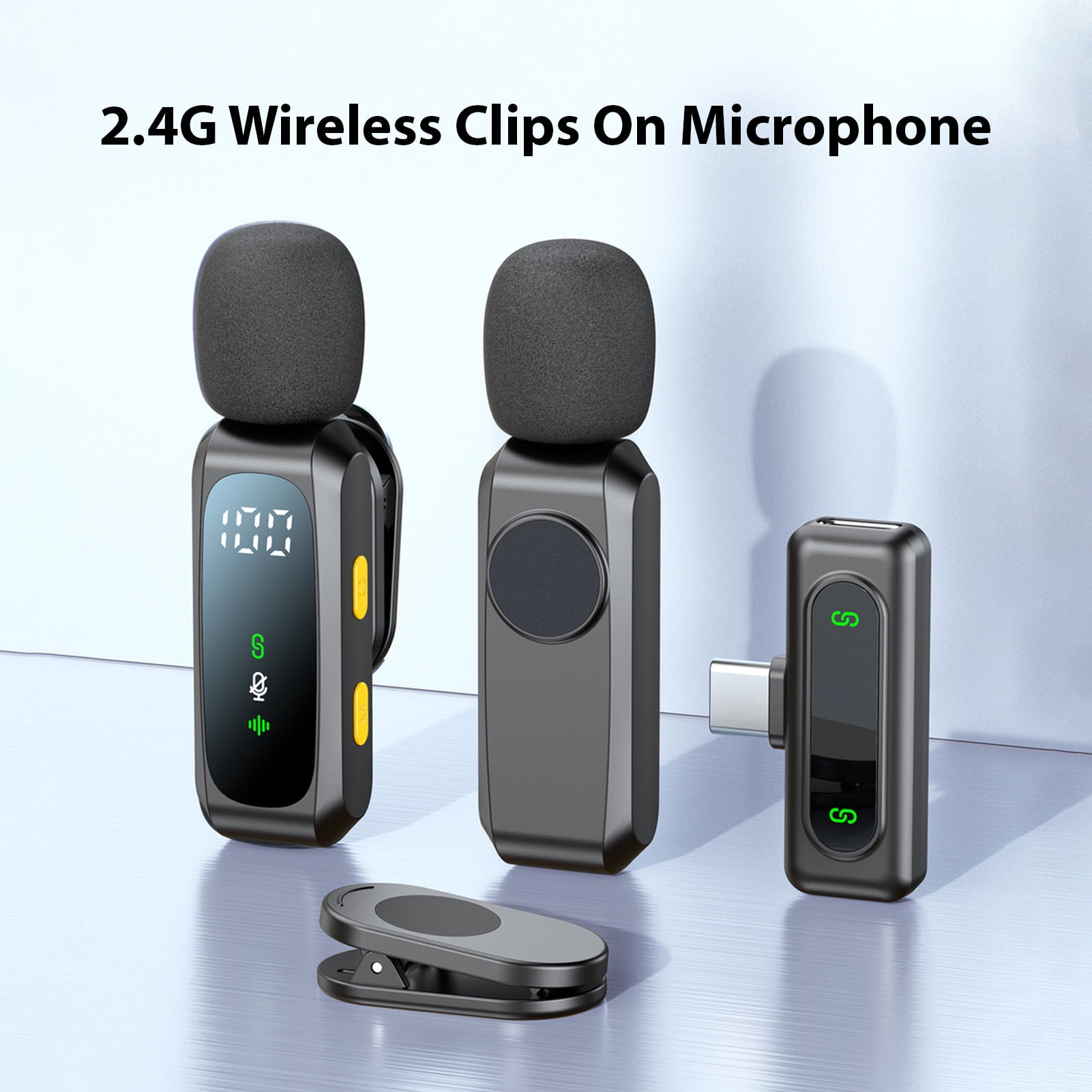 2.4G Wireless Clips On Microphone Microphone 2.4G Wireless Lavalier Microphone Noise Reduction CD Quality Sound 30M/98.43ft Transmission LED Display for Live Streaming Outdoor Vlog