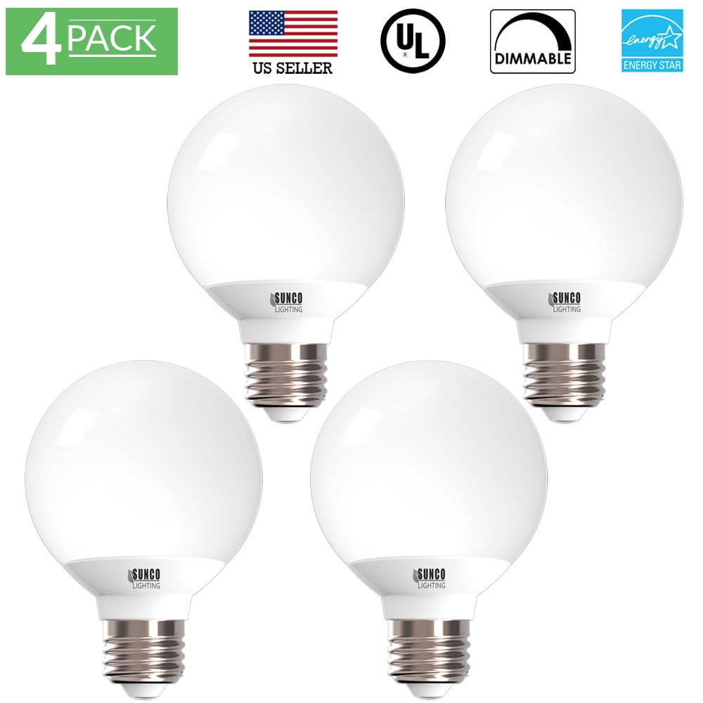 Sunco Lighting 4 Pack G25 Dimmable Led Vanity Light Bulb 6w 5000k Daylight