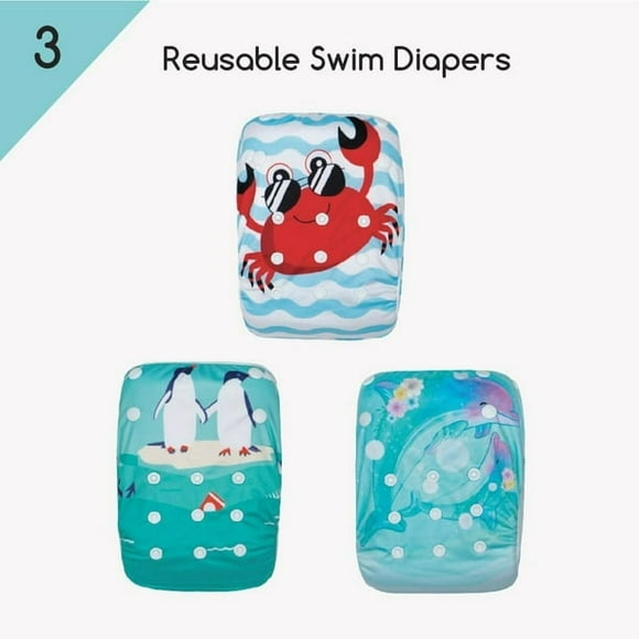 KaWaii Baby Reusable Swim Cloth Diapers One Size Adjustable 3-Pack - Theme #2