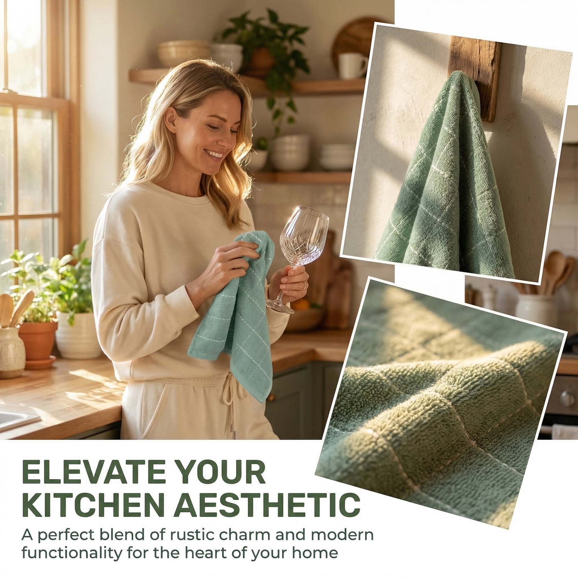 Unique Bargains 2Pcs Highly Absorbent Cotton Reusable Dish Cloths Light Green 25" x 15"