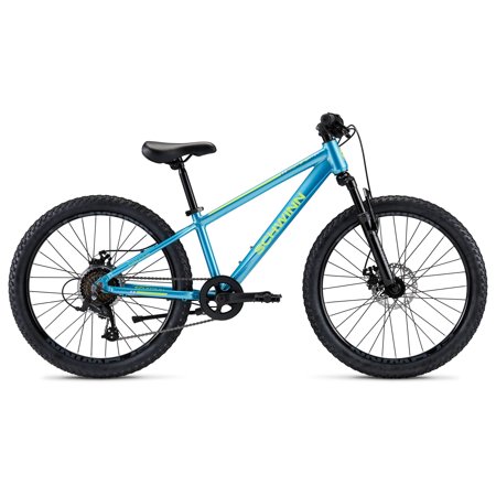 Unisex 24" mountain bike, blue, suspension fork with lockout to absorb the bumps of the trail