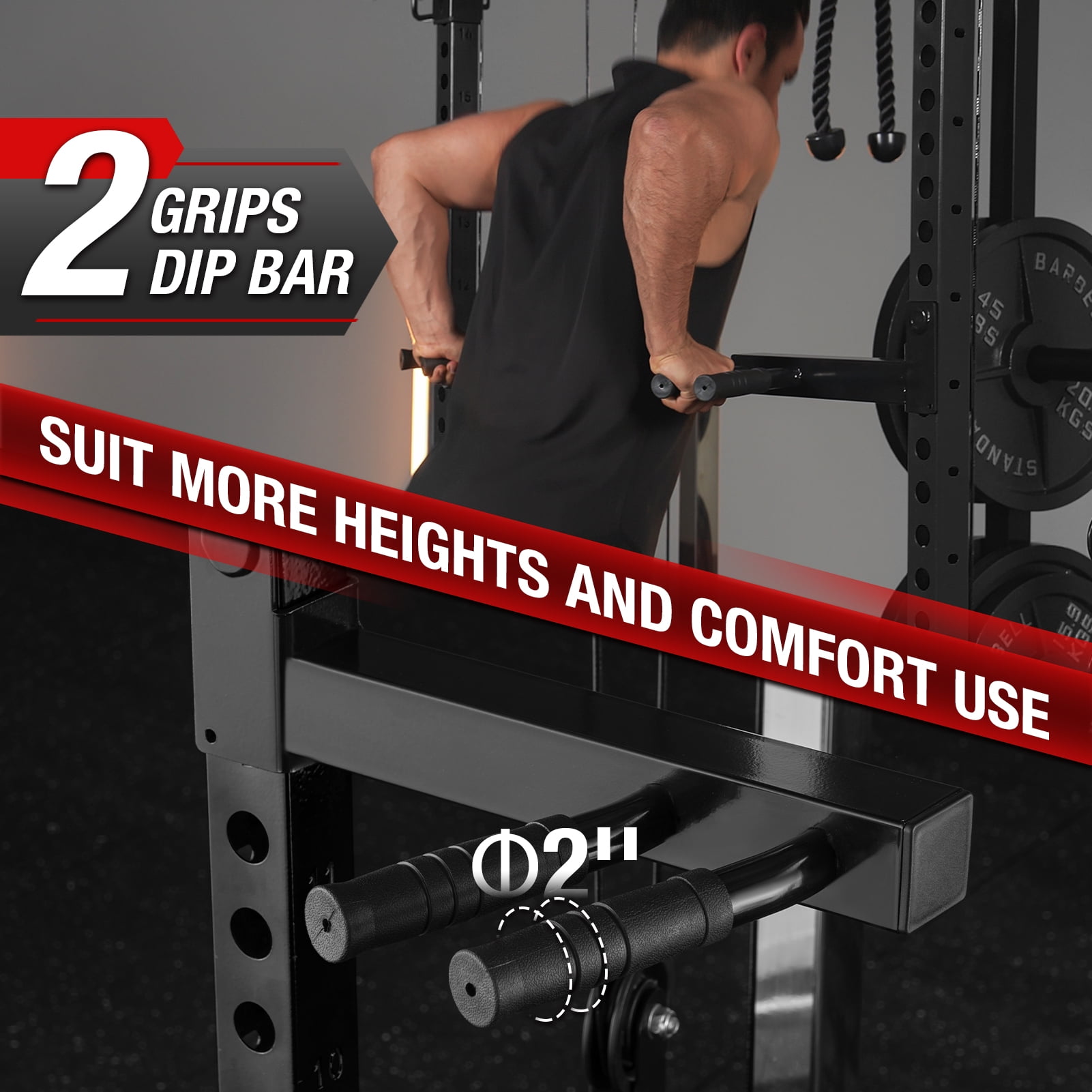 Mikolo Power Cage, Squat Rack with Dual Pulley Cable Crossover System, Multifunction Free Weight Home Gym Workout Machine with Weight Bench and Barbell
