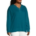 thumbnail image 3 of Just My Size Women's Plus Size French Terry Hoodie with Lace-up Collar, 3 of 5