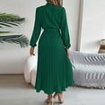 thumbnail image 5 of QUNYINEY Summer Dresses for Women 2025 Casual Long Sleeve Solid A-Line Dress Mock Neck Pleated Front Tie Maxi Dresses, 5 of 5