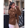 thumbnail image 6 of Female Leather Jackets Oversized Faux Plus Size Moto Biker Coat Fall Outfits Fashion Clothes Camel L, 6 of 8