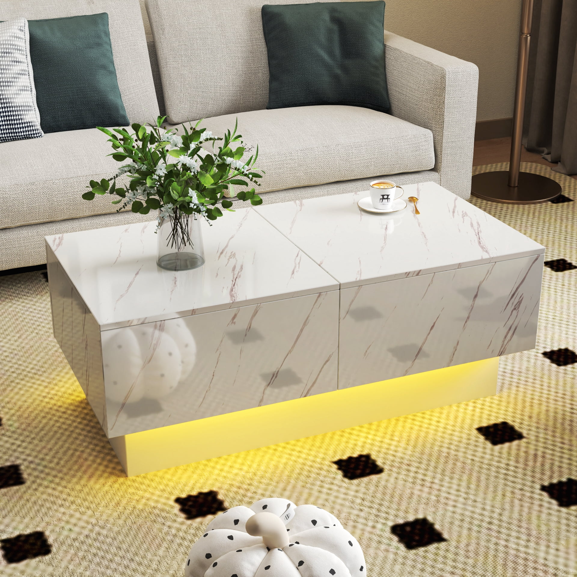 Coffee Table with Sliding Tabletop Hidden Storage Compartment Extendable, White