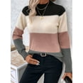 thumbnail image 2 of Women'S Color Block Sweaters Long Sleeve Mock Neck Tops Loose Knitted Pullover Sweater Pink S, 2 of 5