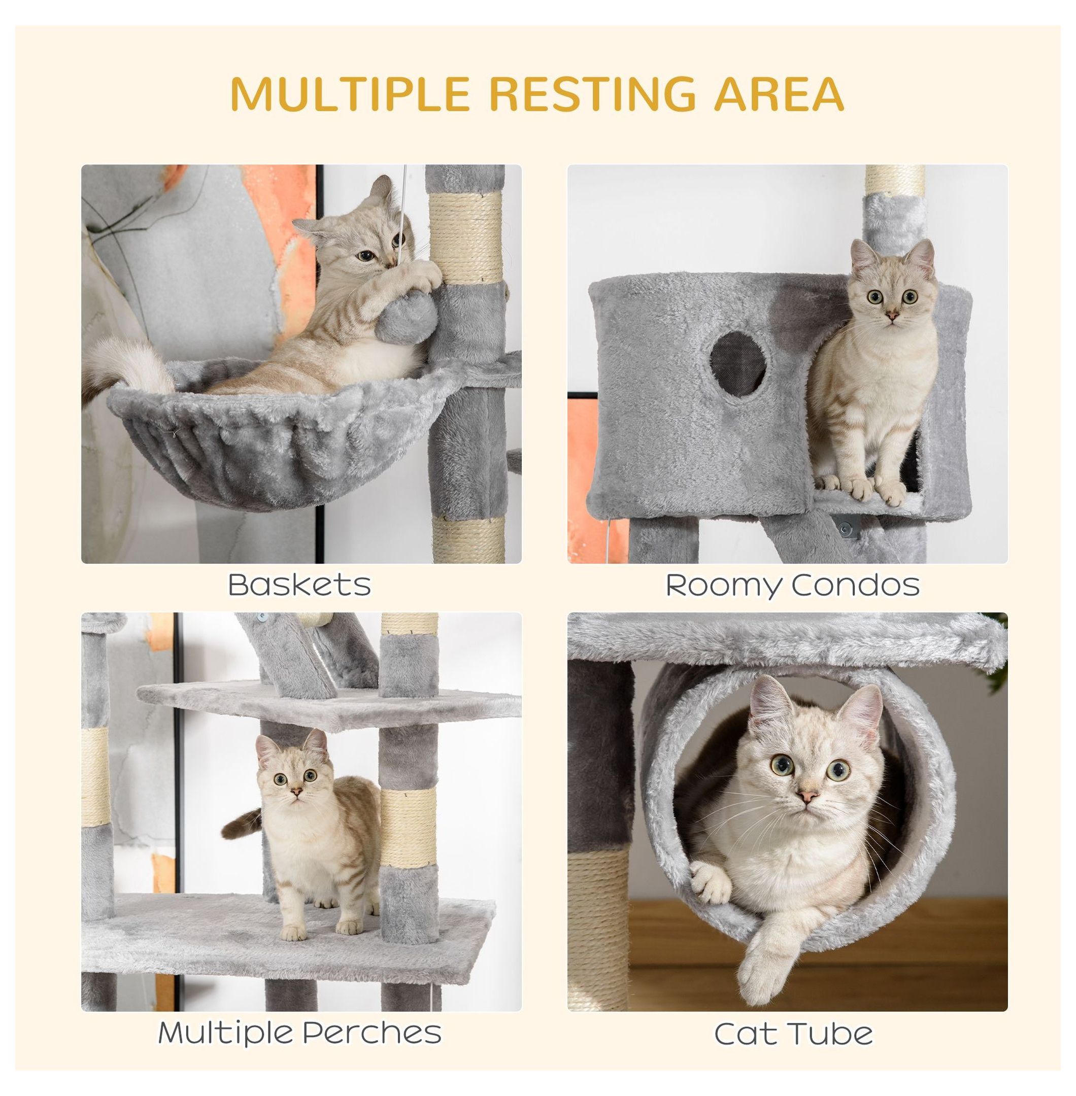 Cat Tree Floor to Ceiling, 94.5-102.5" Adjustable Cat Tower with Scratching Posts, Hammocks & Condos - Tall Climbing Tree for Indoor Cats
