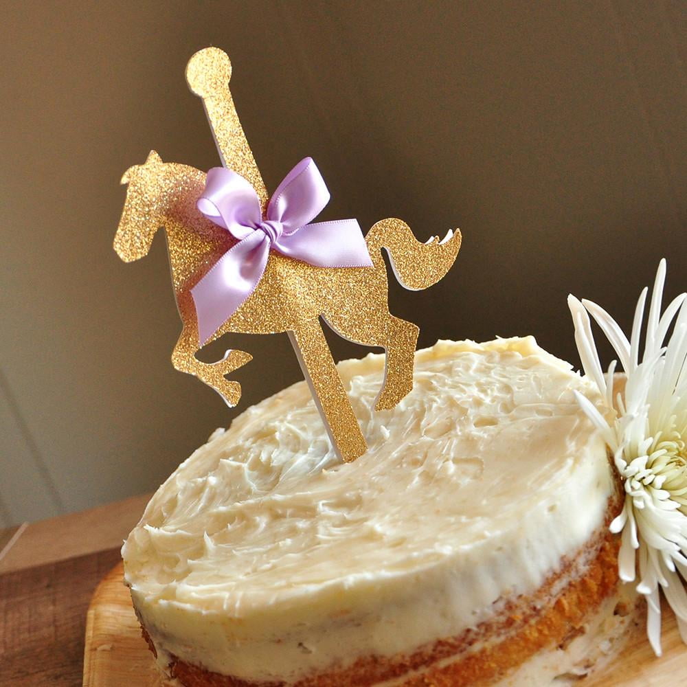 S Carousel Horse Cupcake Topper Glitter Baby Shower Birthday Party Cake Decor 