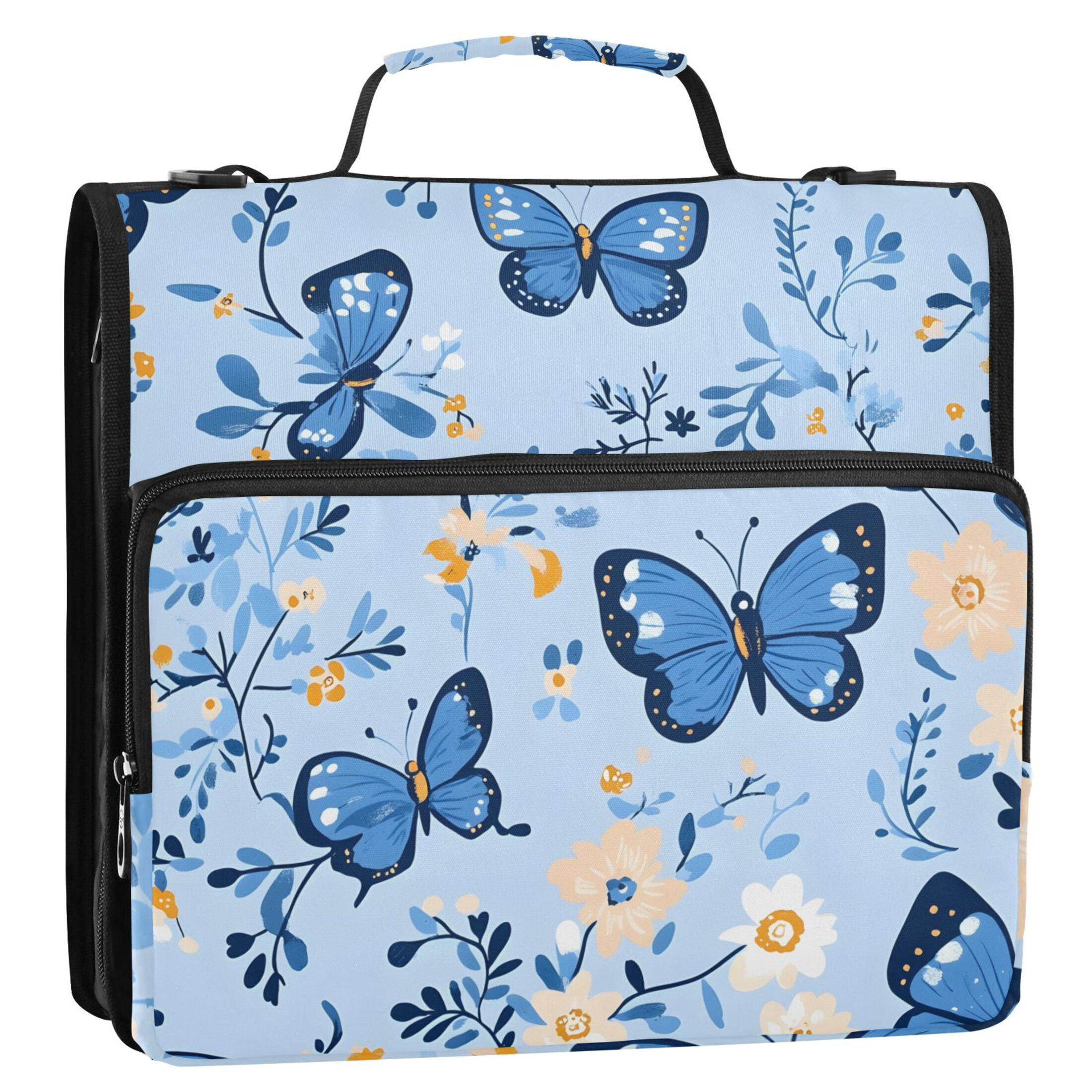 ALAZA Zipper Binder Butterfly Flowers 3 Ring Trapper Keeper File Folder Organizer Bag