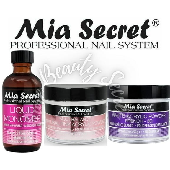 Mia Secret Liquid Monomer 2 oz and Powder 2 oz x 2 (NATURAL PINK   WHITE)