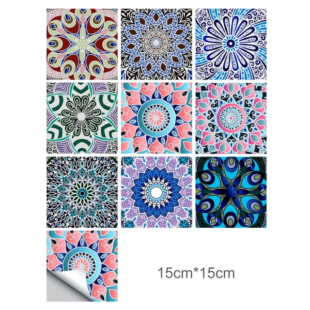 Azulejo de pared Vinilo Flor Etiqueta de la pared Mural Calcomanía para azulejos Etiqueta autoadhesiva impermeable para azulejos, MZ-2-101, Mediana Methold HA002473-93