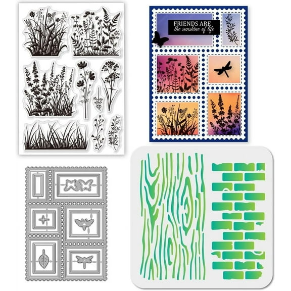Wildflower Weeds Silicone Clear Stamps Metal Postage Stamp Frame Cutting Die Cuts PET Paint Craft Stencils Template DIY