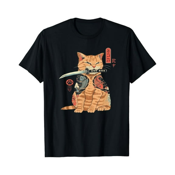 Sam Soft Japanese Samurai Ninja Cat Kawaii Graphic T-Shirt Alexamerch Cats