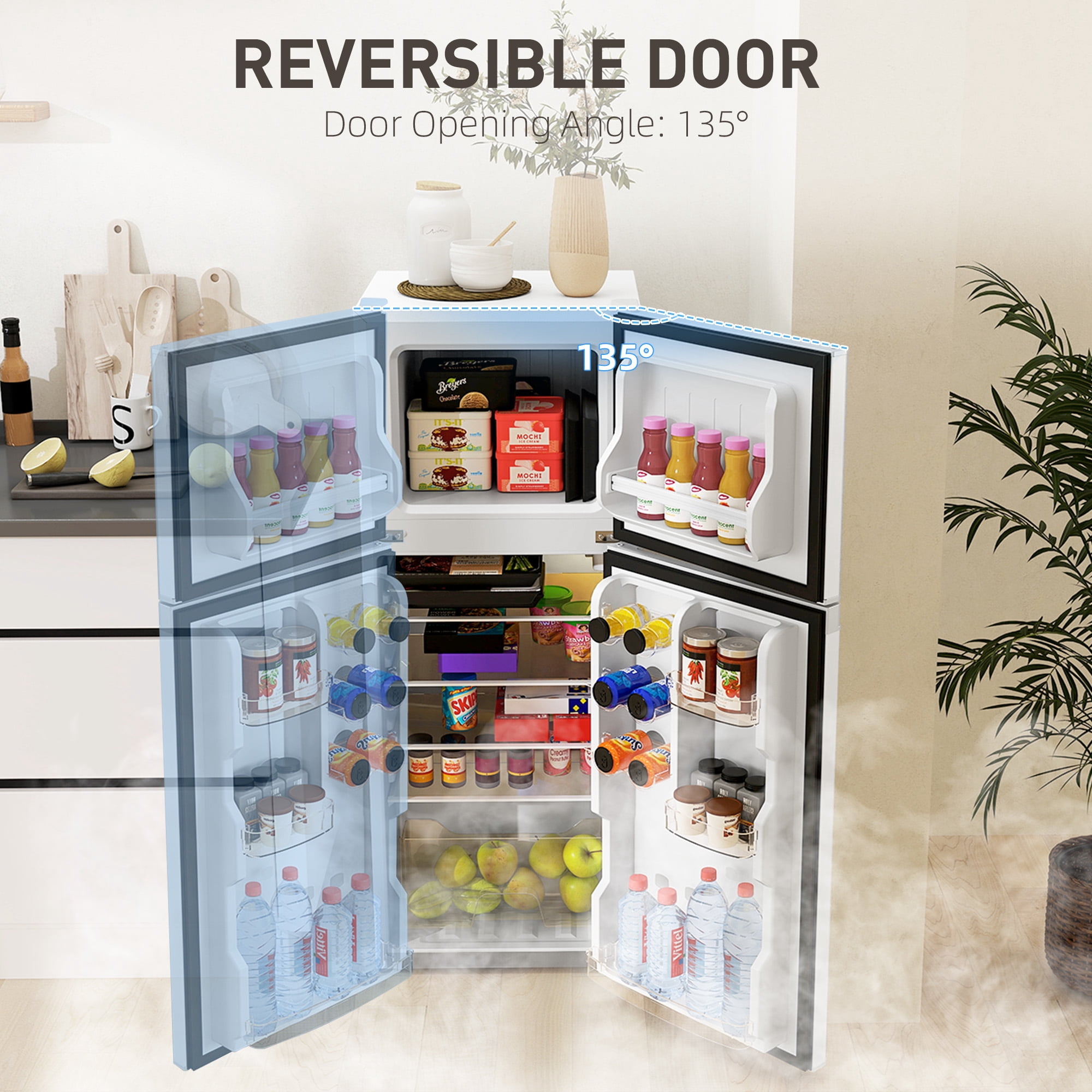 HOMCOM Small Fridge with Freezer, 4 Cu Ft Refrigerator with Shelves, White