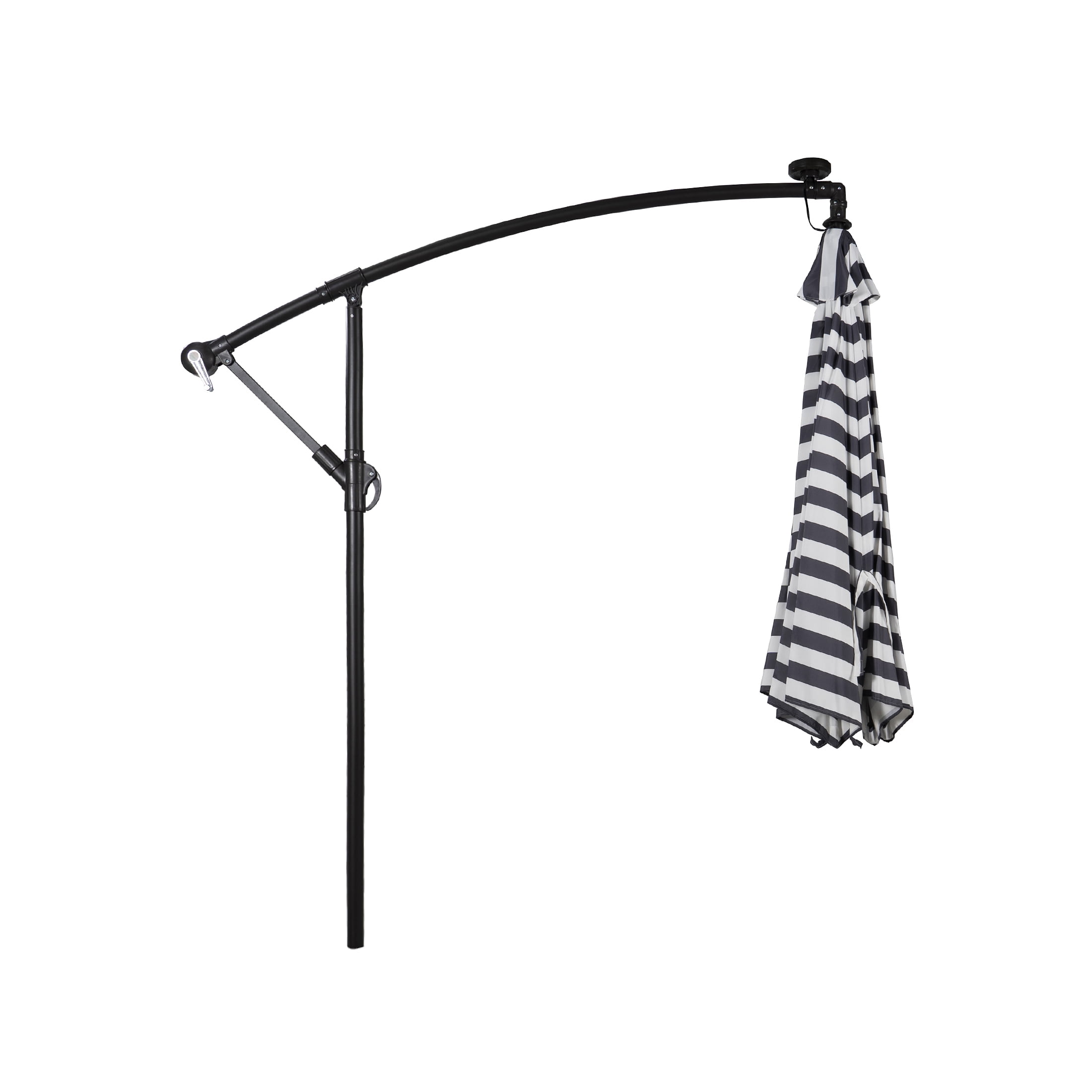 WestinTrends Albert 10 Ft Offset Patio Umbrella, Solar Powered 32 LED Light Outdoor Pool Hanging Cantilever Umbrella with Infinite Tilt and Crank Lift, Black/White