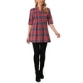thumbnail image 2 of INSPIRE CHIC Women's Vintage Check Button Down Shirts V Neck 3/4 Sleeve Christmas Plaid Casual Tunic Blouse Top XL Red, 2 of 6