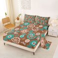 thumbnail image 2 of jejeloiu Earthy Floral King Sheets For Men Women,Boho Print Bedding,Brown Turquoise,4-Piece,1 Flat Sheet, 1 Fitted Sheet and 2 Pillowcases, 2 of 6