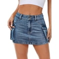 thumbnail image 2 of Falda cargo Mancreda para mujer, mini bodycon de cintura baja, de mezclilla, talla XS, 2 of 4