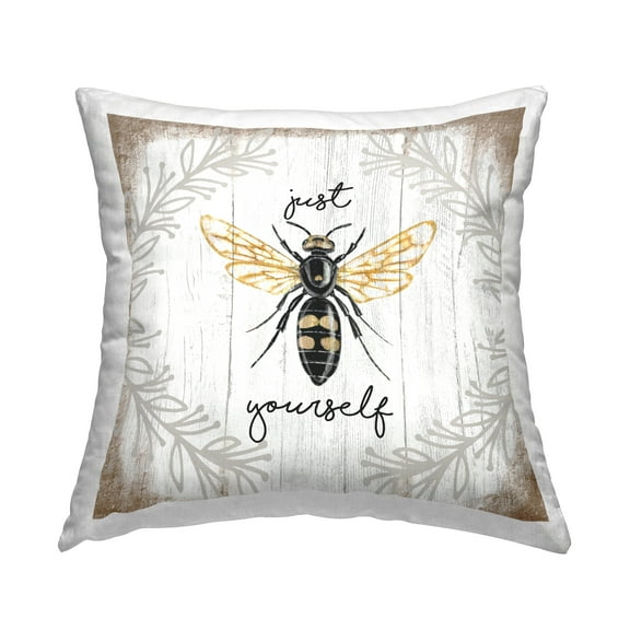 Stupell Industries Just Be Yourself Sentiment Country Charm Bee Farmhouse Brown,18 x 7 x 18 Decorative Pillows