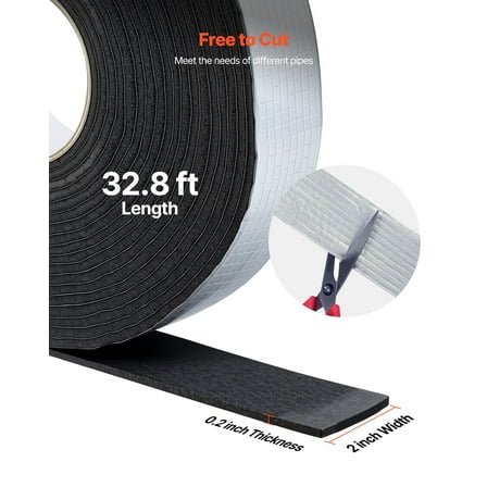 Foil-Backed Pipe Wrap Insulation, 32.8 Feet x 2 Inches, Easy Peel-and-Stick Installation